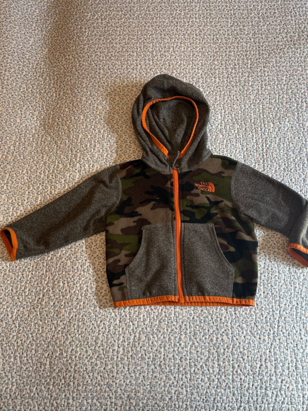 The North Face Baby Hooded Fleece Jacket - Camo with Orange Trim